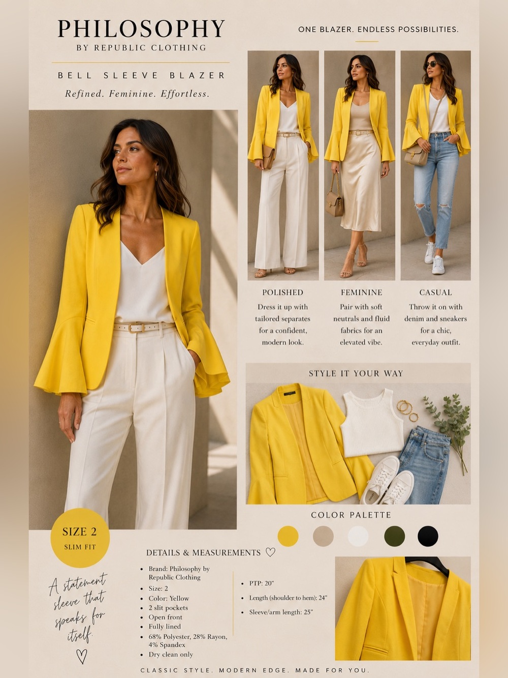 Philosophy by Republic Clothing Yellow Bell Sleeve Blazer | Size 2 - Picture 3 of 11